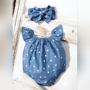 Bundle Bubble Heart Short Sleeve Romper and Boho Beige Romper